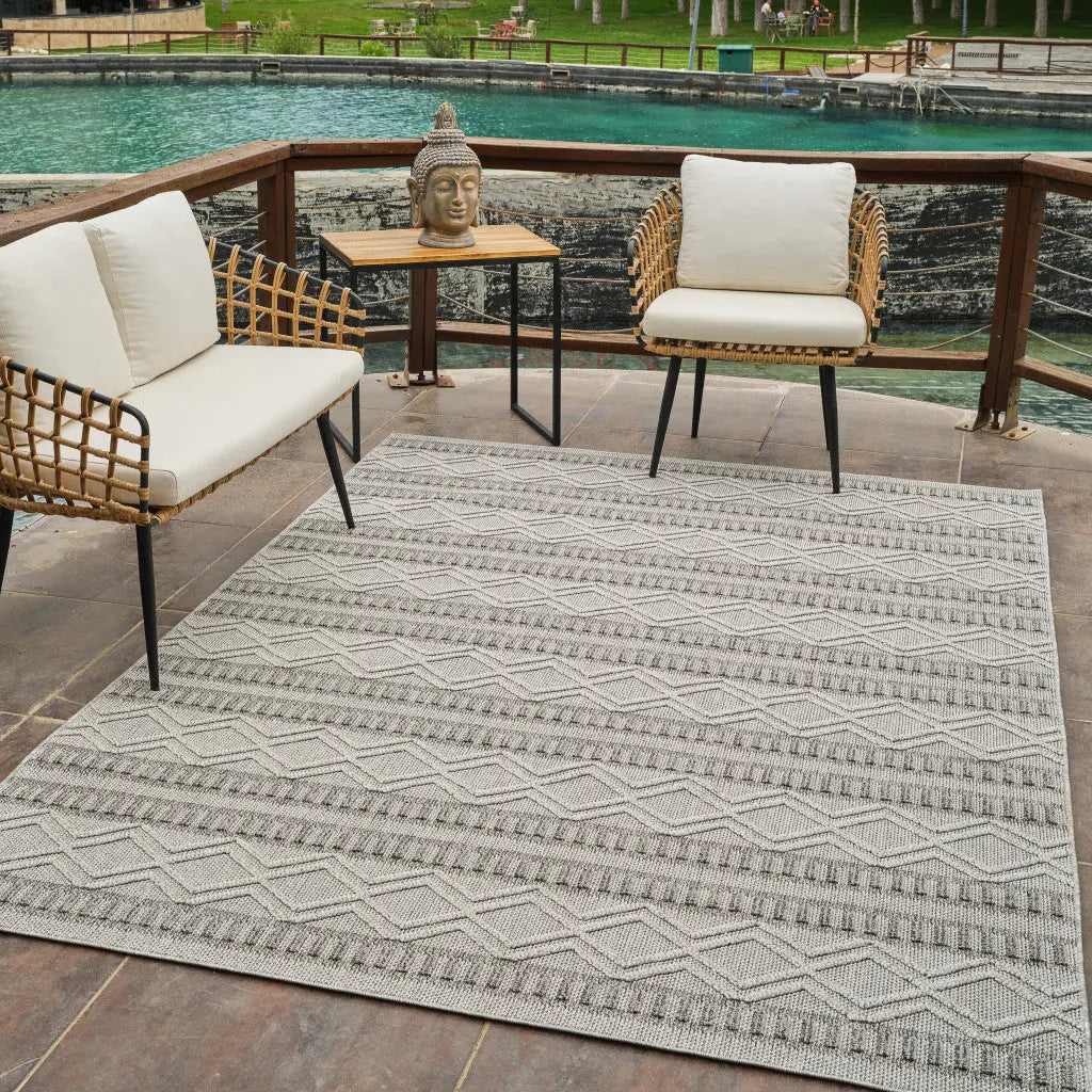 5' X 8' Beige And Gray Striped Distressed Indoor Outdoor Area Rug - GreatEagleInc