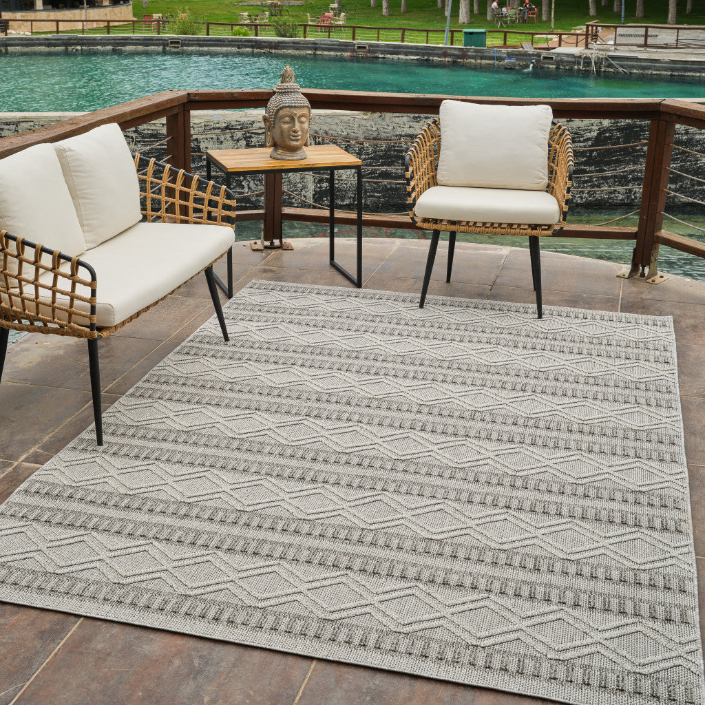 5' X 8' Beige And Gray Striped Distressed Indoor Outdoor Area Rug - GreatEagleInc