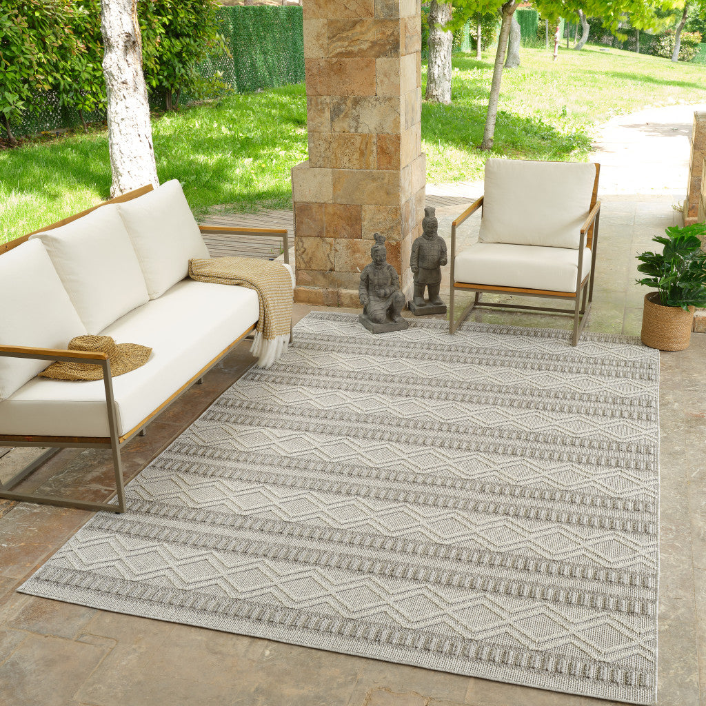5' X 8' Beige And Gray Striped Distressed Indoor Outdoor Area Rug - GreatEagleInc