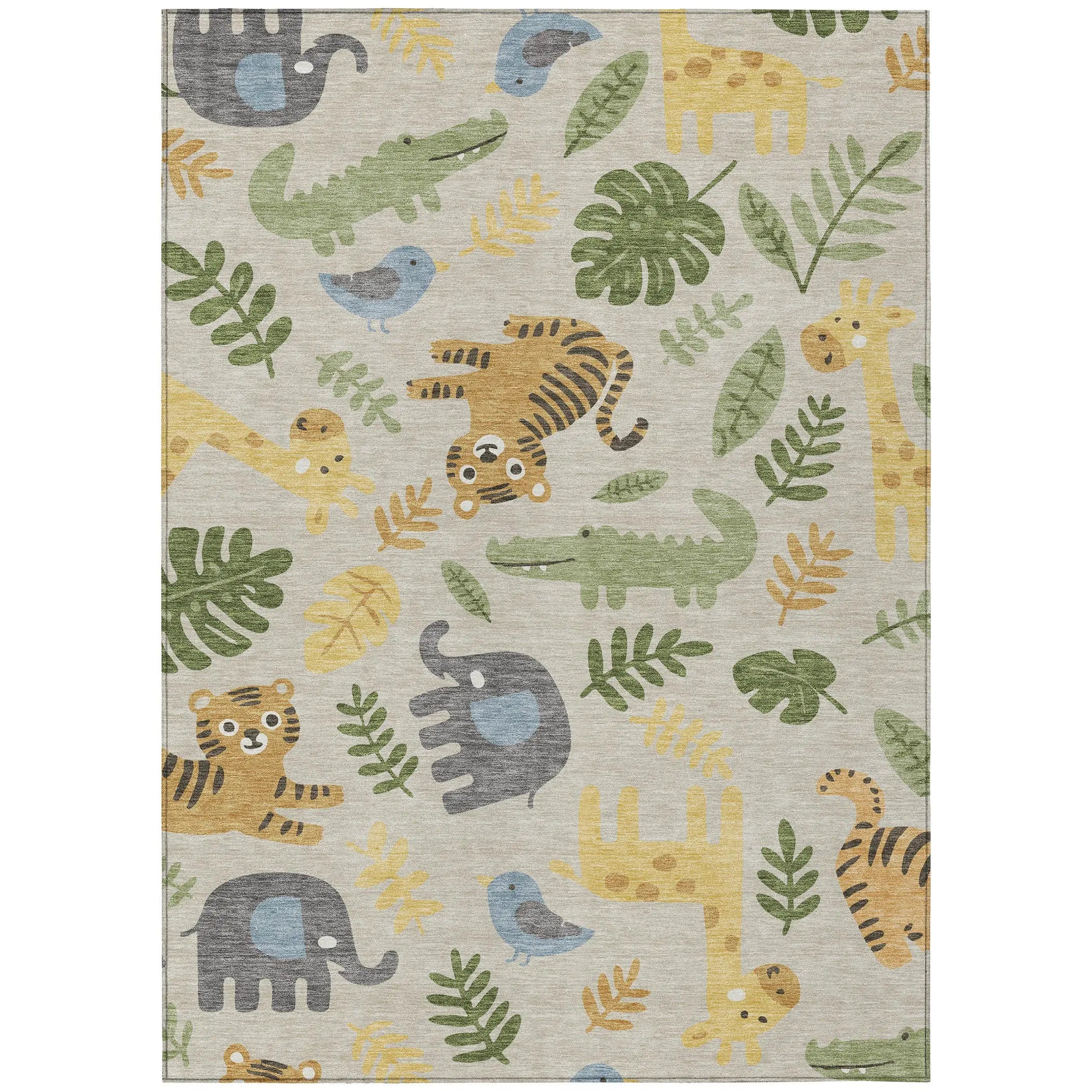 5' X 8' Beige And Green Abstract Washable Indoor Outdoor Area Rug Homeroots Outdoor