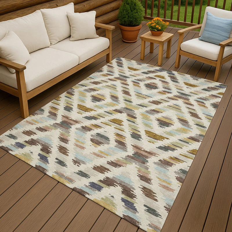5' X 8' Beige And Green Tribal Washable Indoor Outdoor Area Rug Homeroots Outdoor