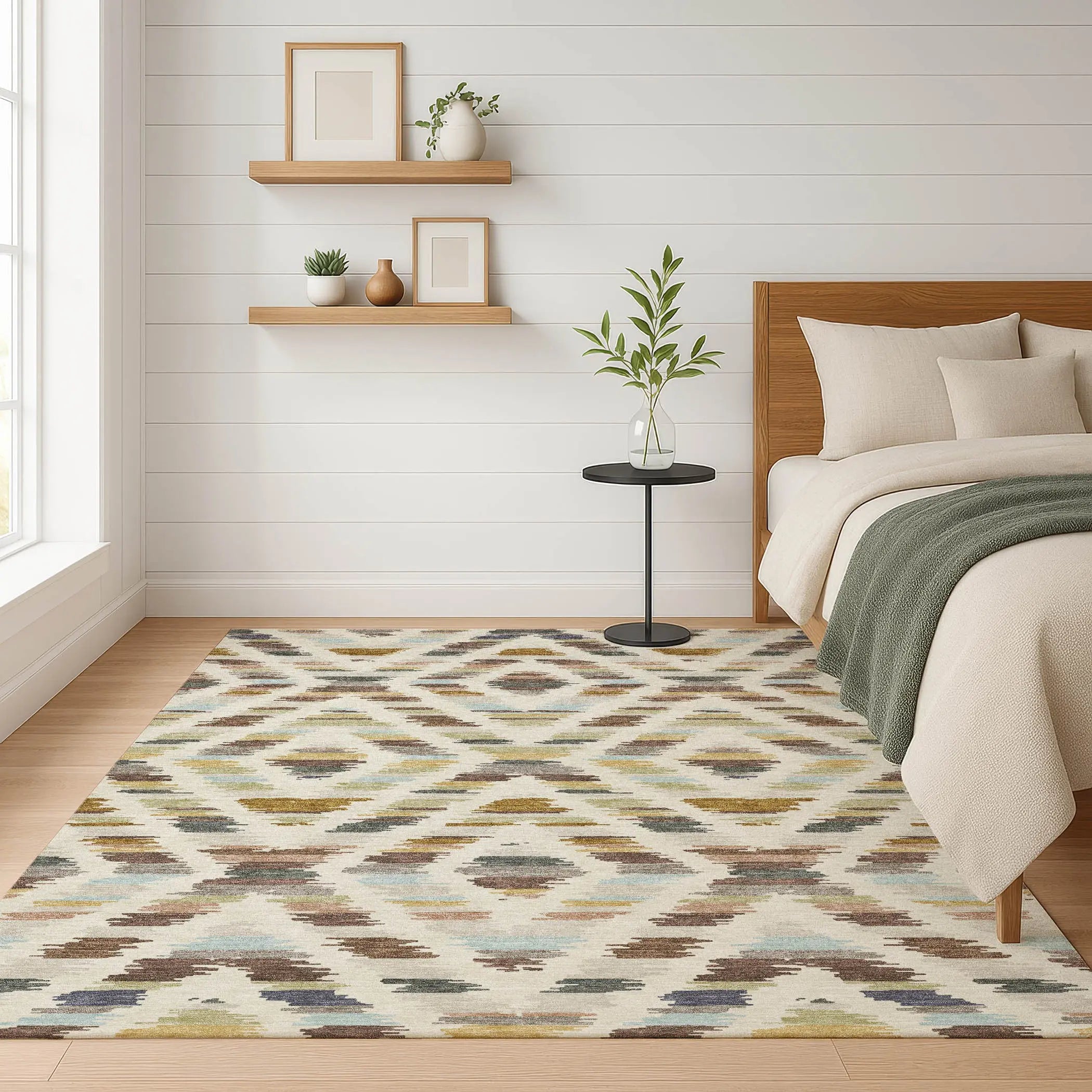 5' X 8' Beige And Green Tribal Washable Indoor Outdoor Area Rug Homeroots Outdoor