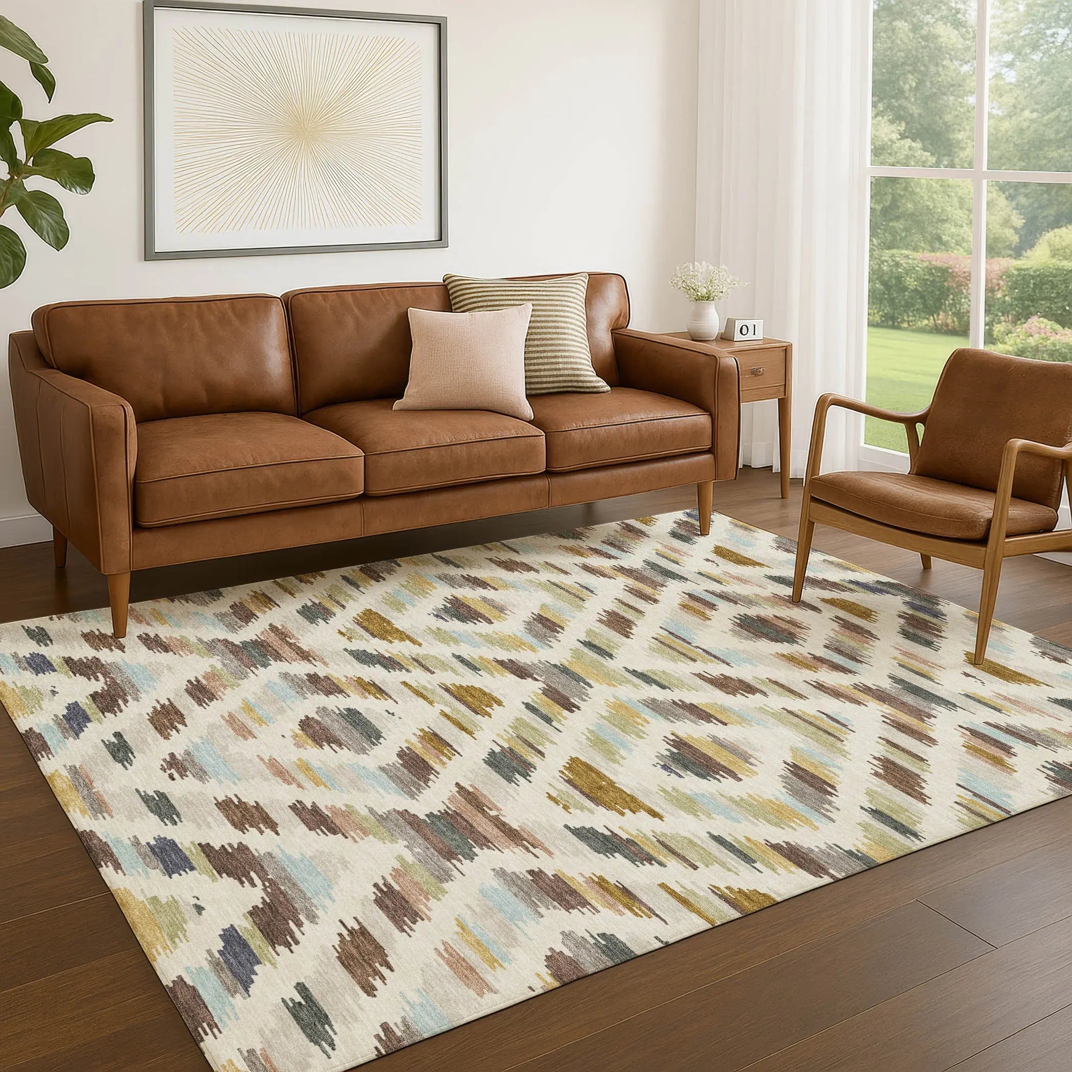 5' X 8' Beige And Green Tribal Washable Indoor Outdoor Area Rug Homeroots Outdoor