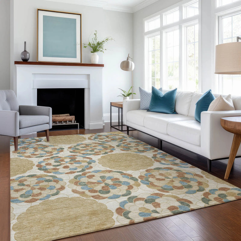 5' X 8' Beige And Ivory Floral Washable Indoor Outdoor Area Rug Homeroots Outdoor