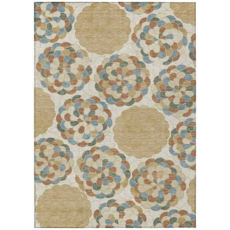 5' X 8' Beige And Ivory Floral Washable Indoor Outdoor Area Rug Homeroots Outdoor