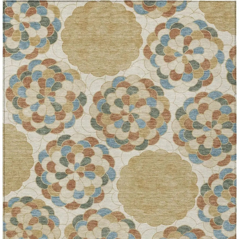 5' X 8' Beige And Ivory Floral Washable Indoor Outdoor Area Rug Homeroots Outdoor