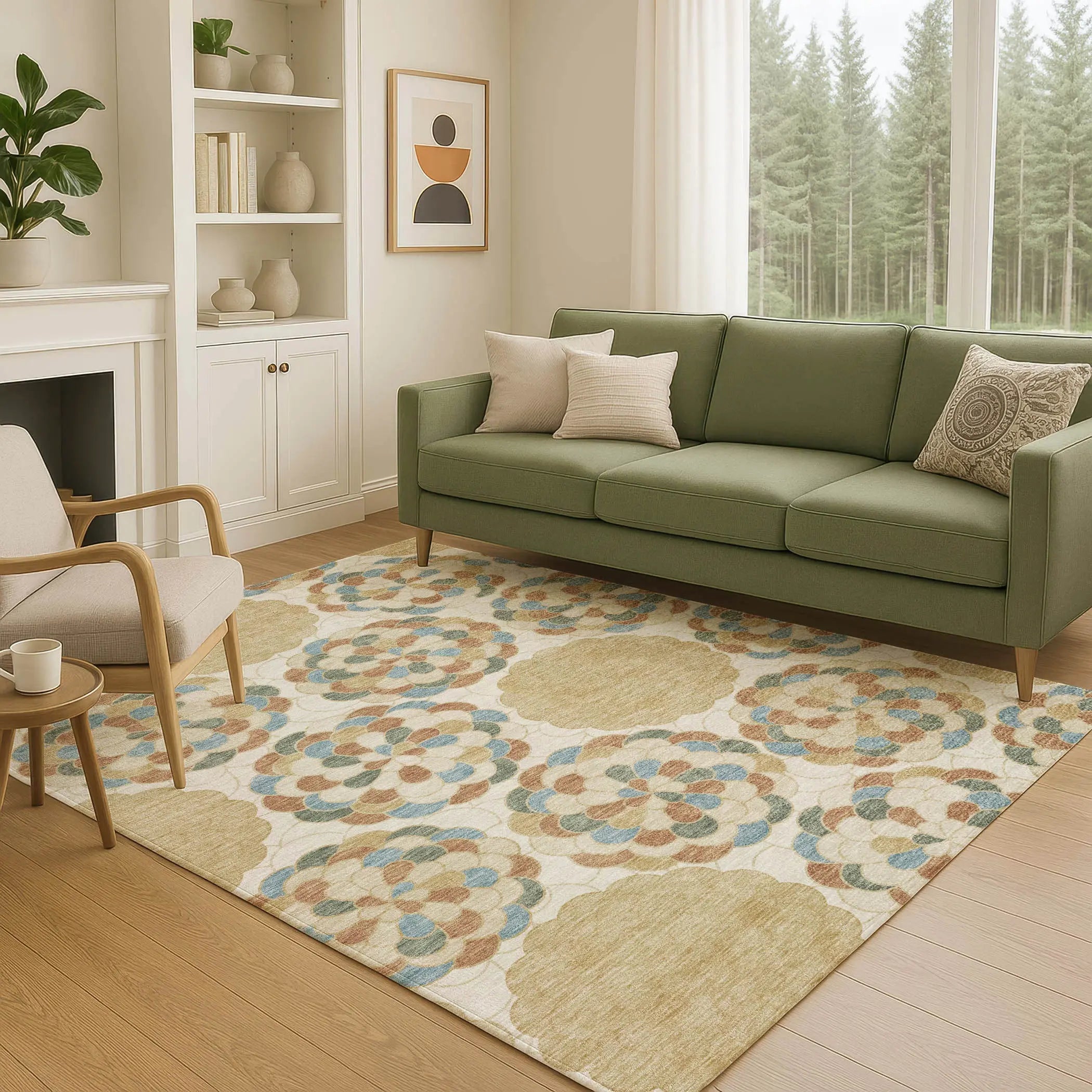 5' X 8' Beige And Ivory Floral Washable Indoor Outdoor Area Rug Homeroots Outdoor