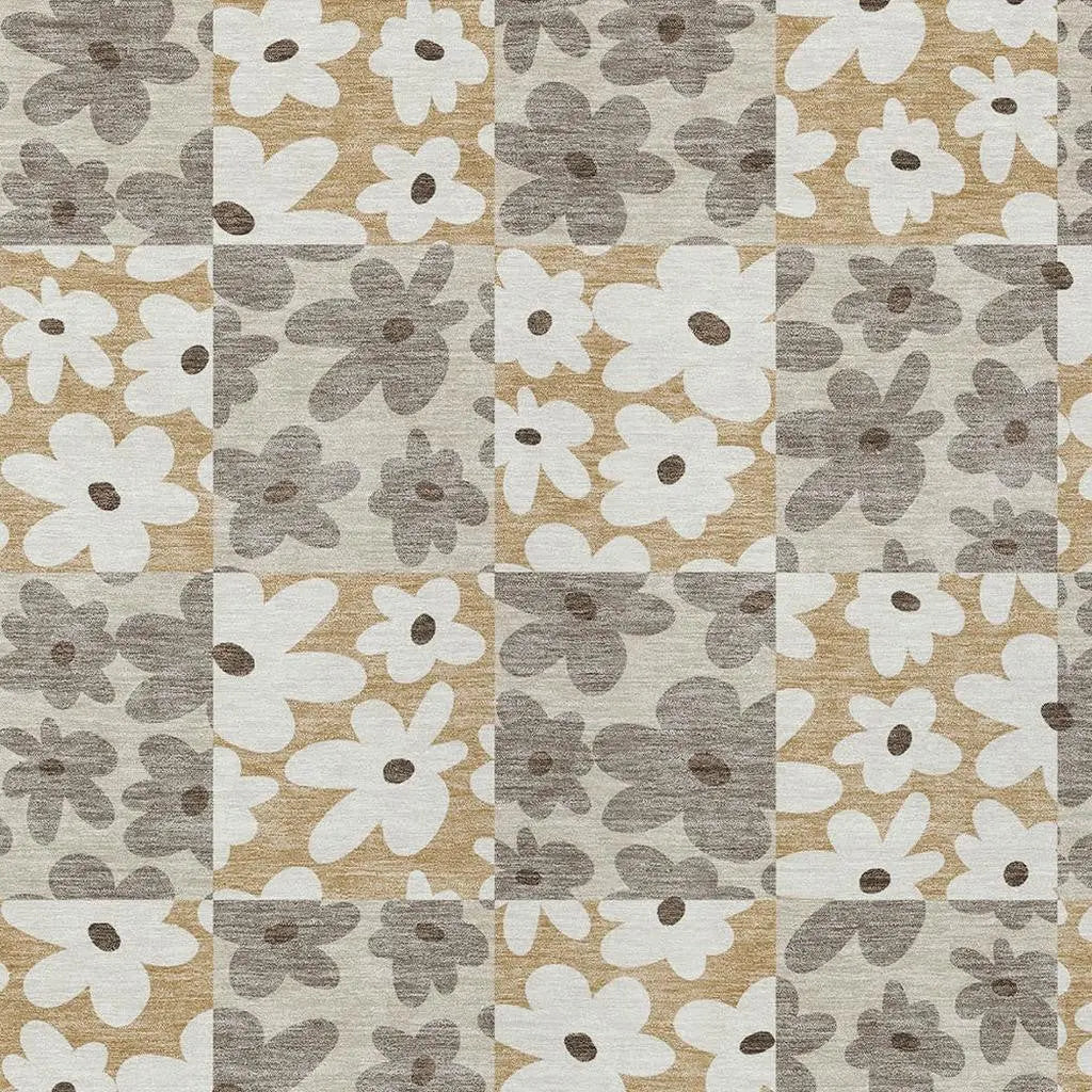 5' X 8' Beige And Ivory Floral Washable Indoor Outdoor Area Rug Homeroots Outdoor