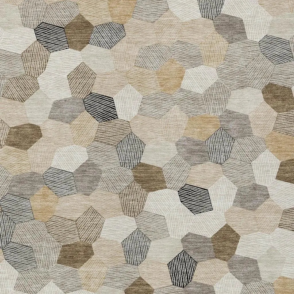 5' X 8' Beige And Ivory Geometric Washable Indoor Outdoor Area Rug Homeroots Outdoor
