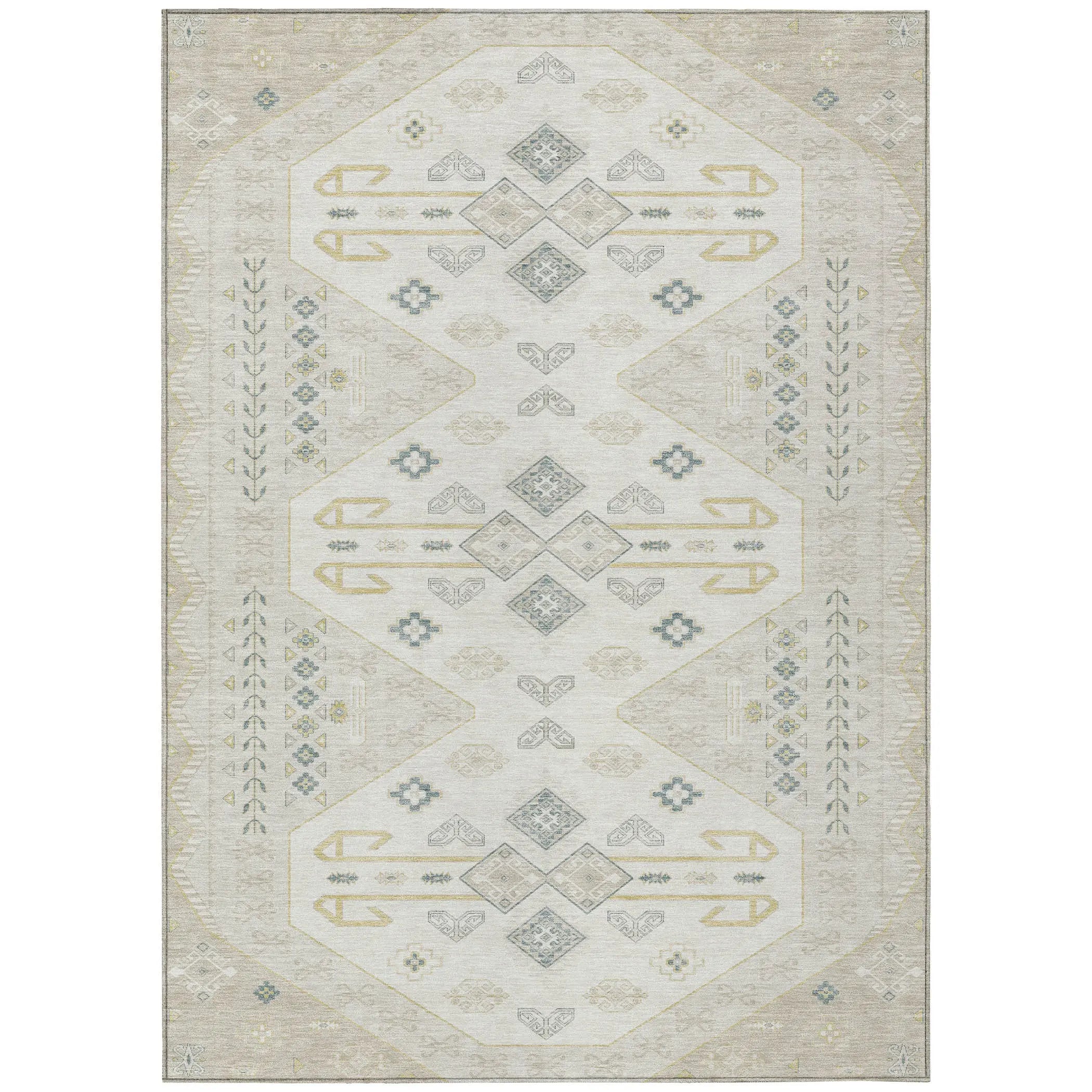 5' X 8' Beige And Ivory Geometric Washable Indoor Outdoor Area Rug Homeroots Outdoor