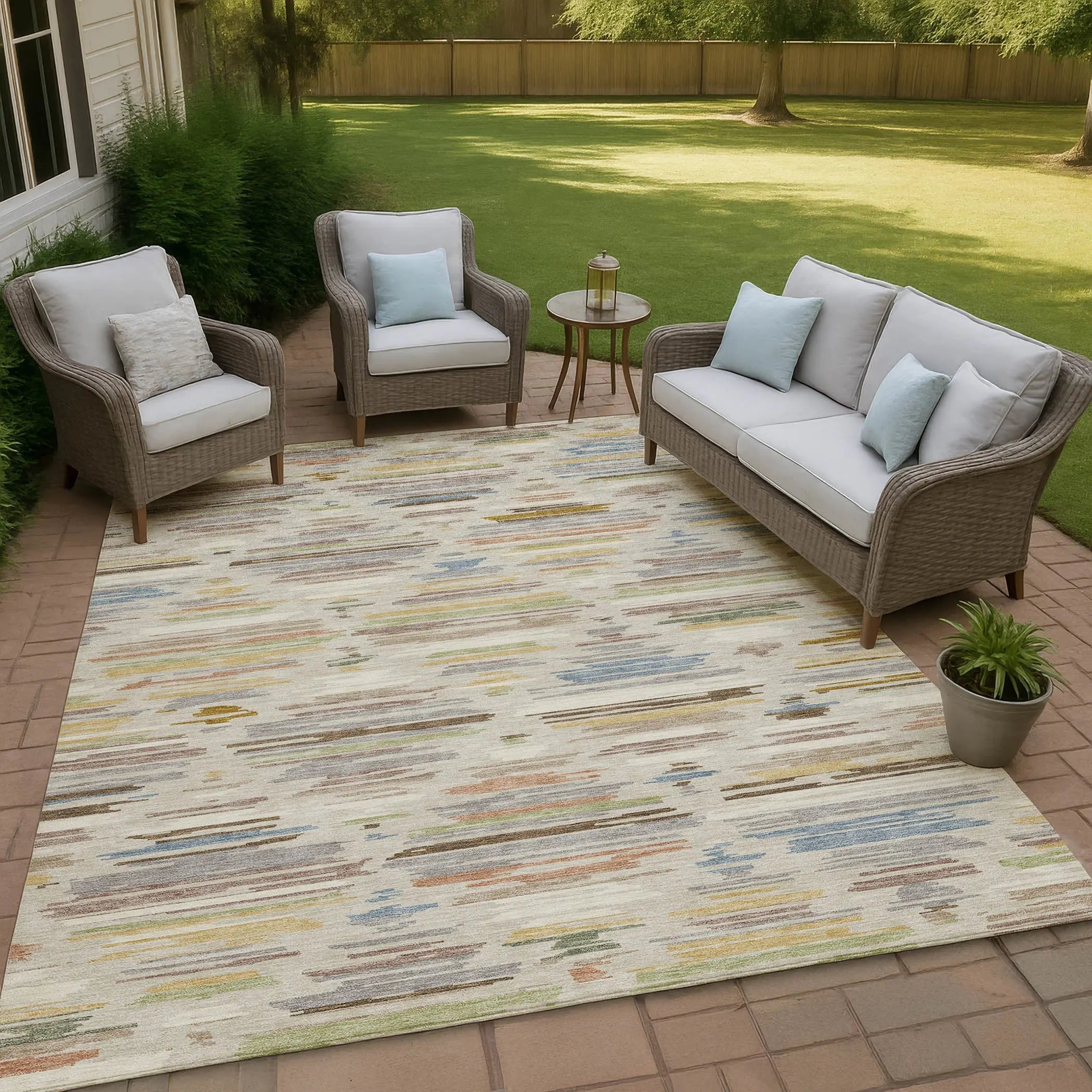 5' X 8' Beige And Ivory Southwestern Washable Indoor Outdoor Area Rug Homeroots Outdoor