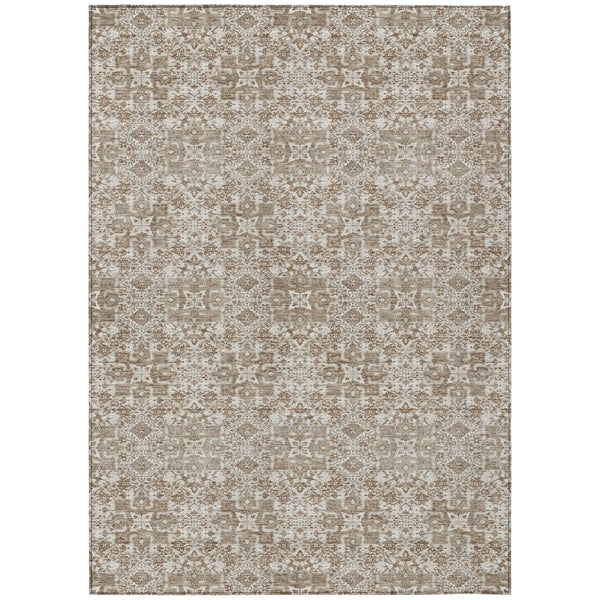 5' X 8' Beige And Khaki Oriental Washable Indoor Outdoor Area Rug Homeroots Outdoor