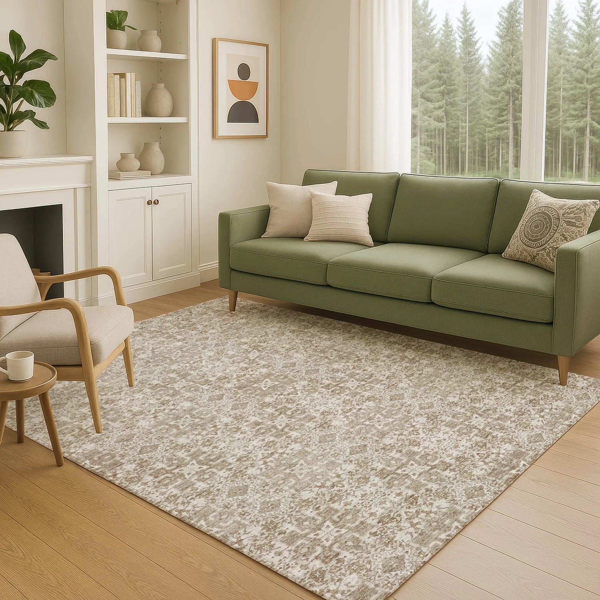 5' X 8' Beige And Khaki Oriental Washable Indoor Outdoor Area Rug Homeroots Outdoor