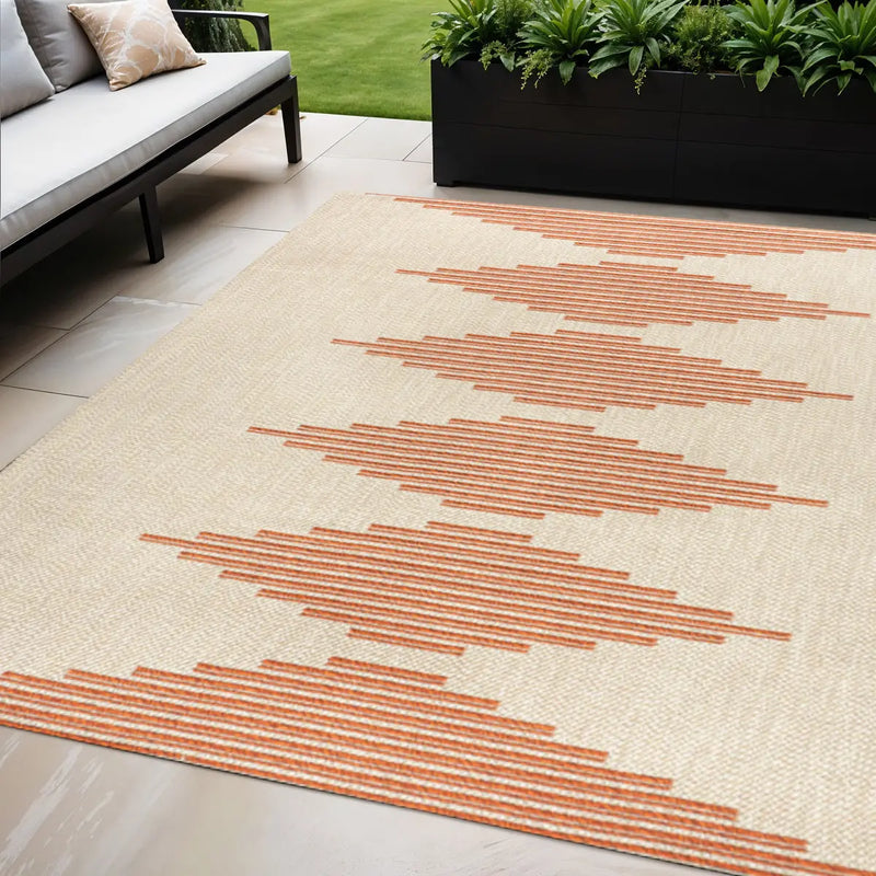 5' X 8' Beige And Orange Abstract Indoor Outdoor Area Rug Homeroots Outdoor