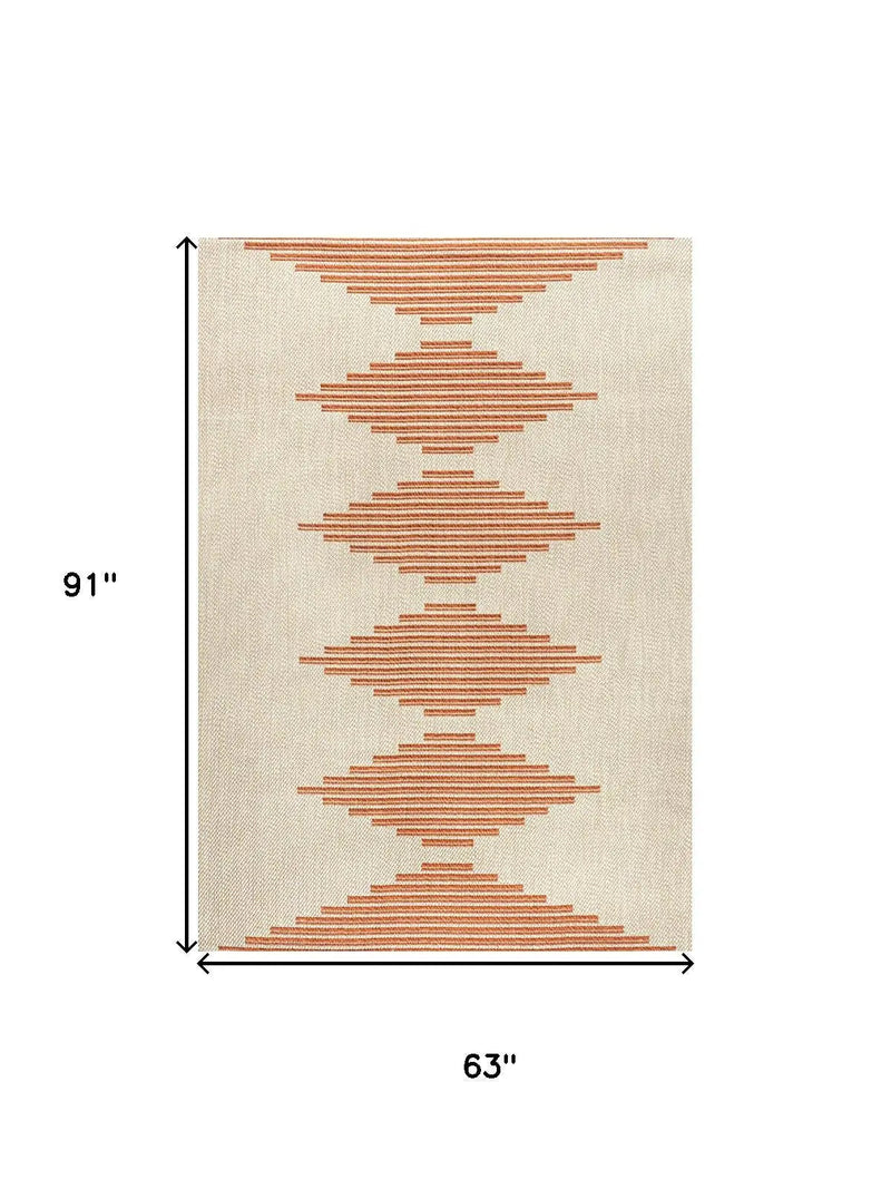 5' X 8' Beige And Orange Abstract Indoor Outdoor Area Rug Homeroots Outdoor