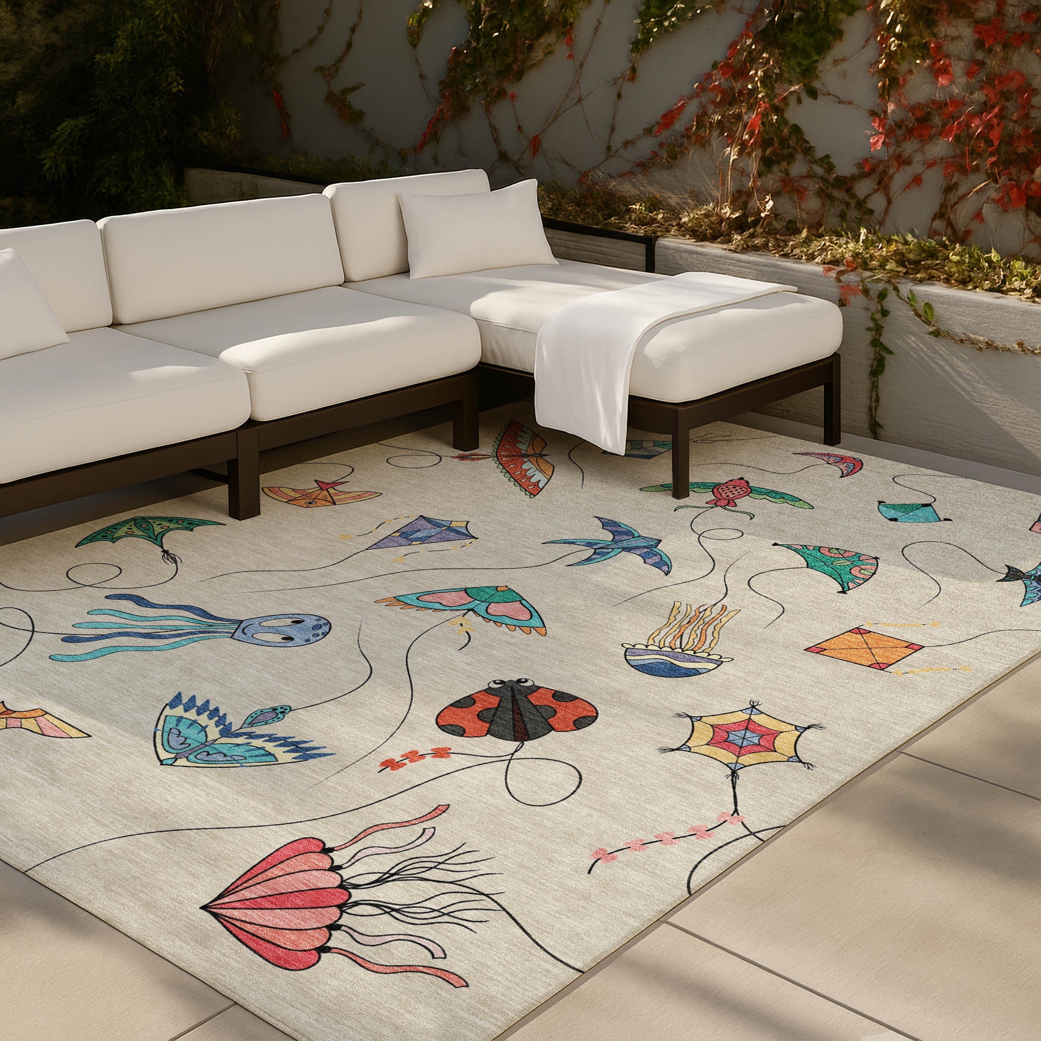 5' X 8' Beige And Orange Geometric Washable Indoor Outdoor Area Rug Homeroots Outdoor