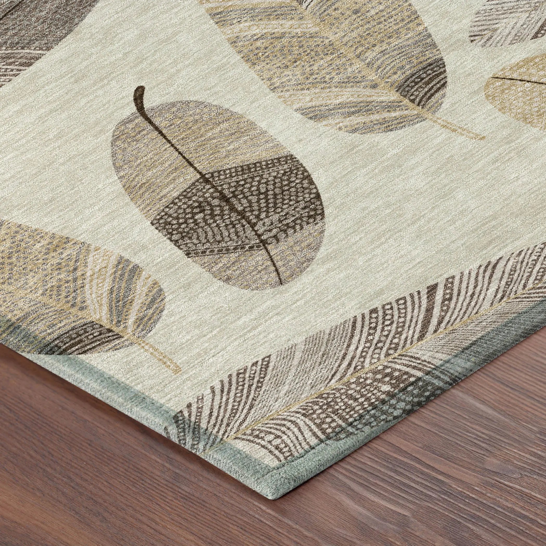 5' X 8' Beige And Sky Blue Botanical Leaves Washable Indoor Outdoor Area Rug Homeroots Outdoor