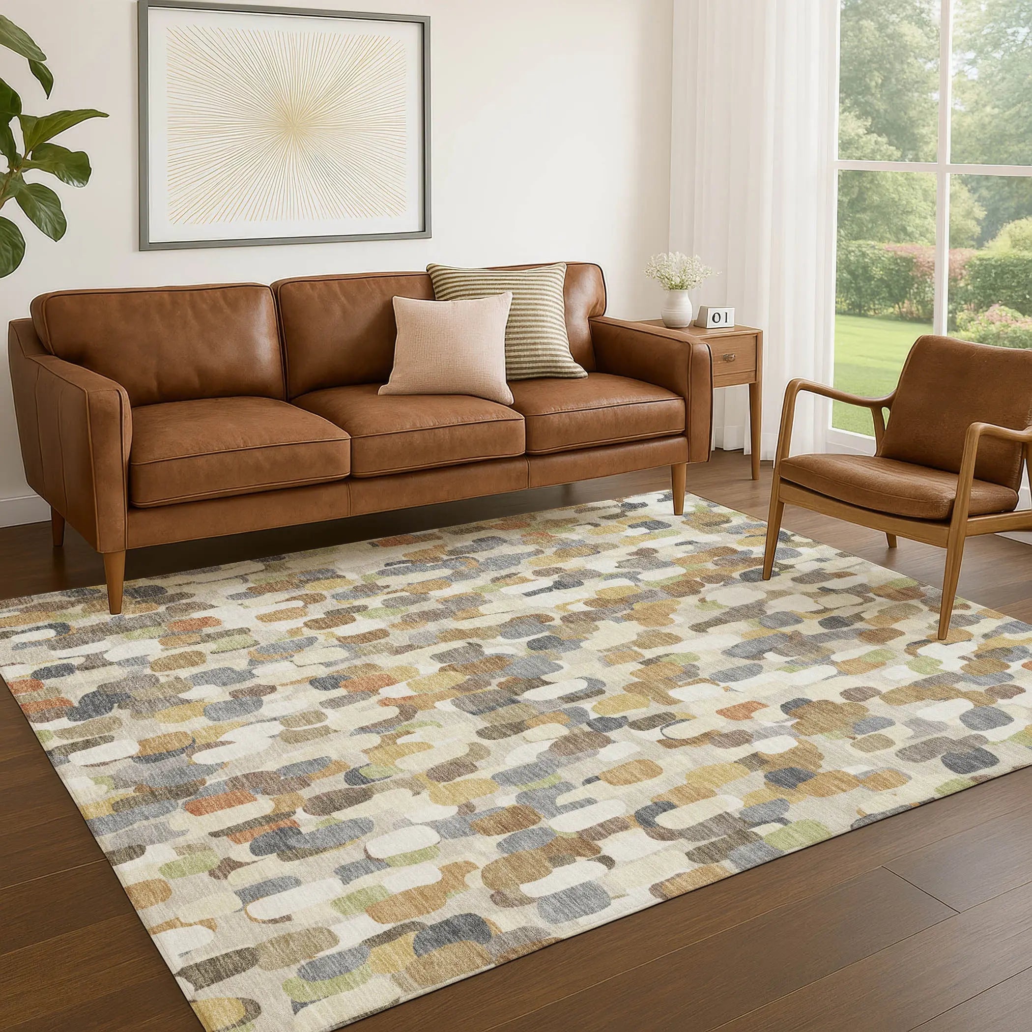 5' X 8' Beige And Taupe Abstract Washable Indoor Outdoor Area Rug Homeroots Outdoor