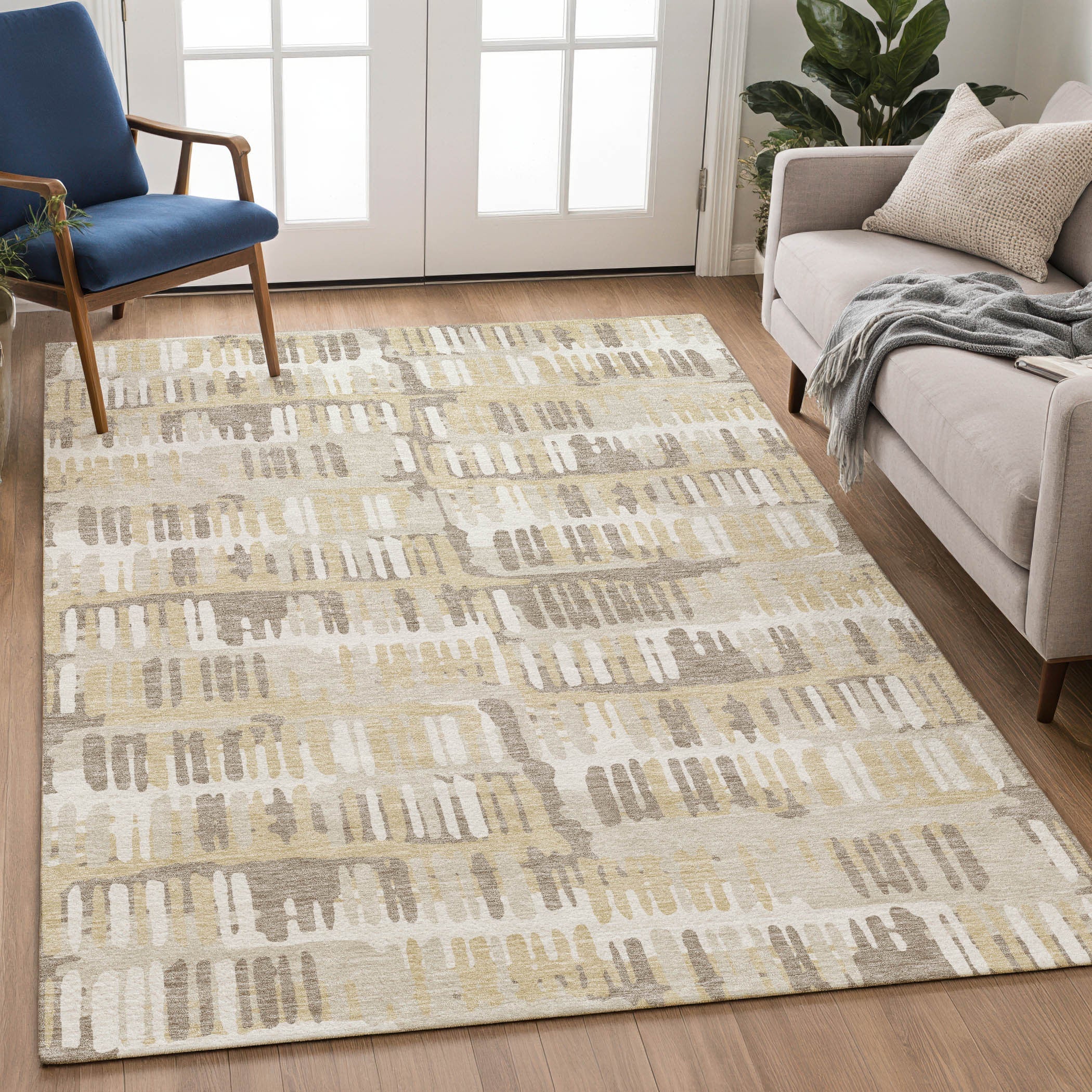 5' X 8' Beige And Taupe Abstract Washable Indoor Outdoor Area Rug Homeroots Outdoor