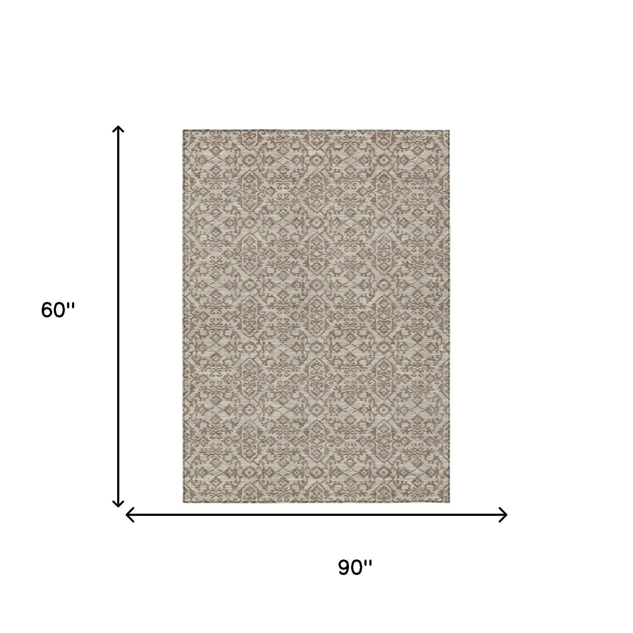 5' X 8' Beige And Taupe Oriental Washable Indoor Outdoor Area Rug Homeroots Outdoor