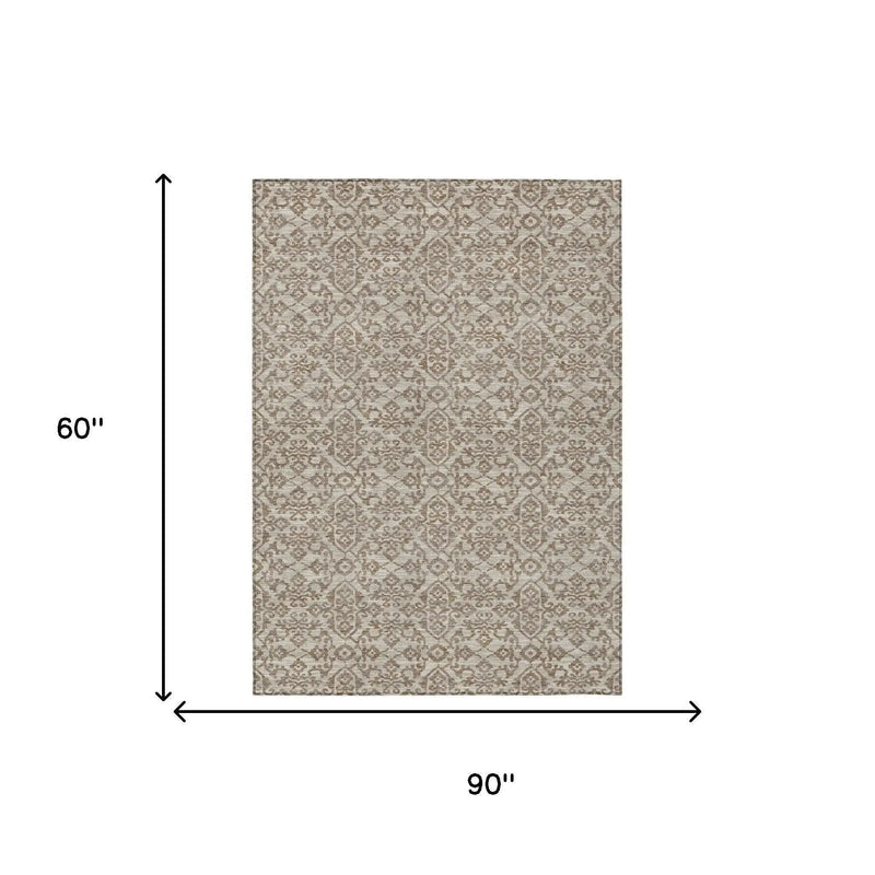 5' X 8' Beige And Taupe Oriental Washable Indoor Outdoor Area Rug Homeroots Outdoor