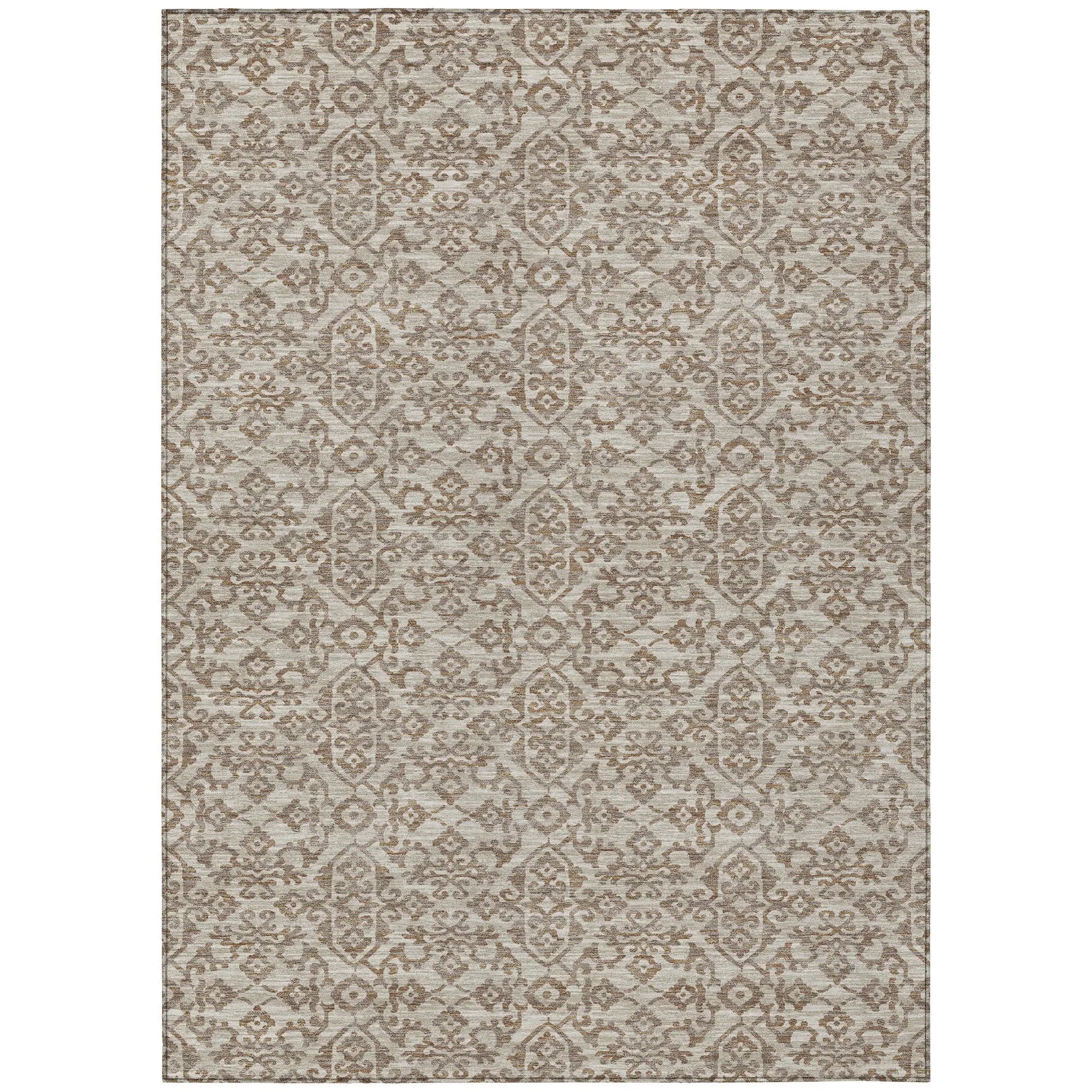 5' X 8' Beige And Taupe Oriental Washable Indoor Outdoor Area Rug Homeroots Outdoor