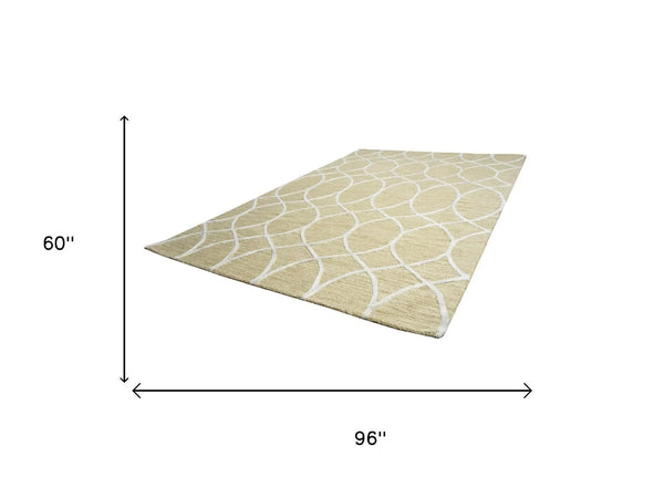 5' X 8' Beige And Yellow Wool Trellis Hand Tufted Area Rug Homeroots Home Decor