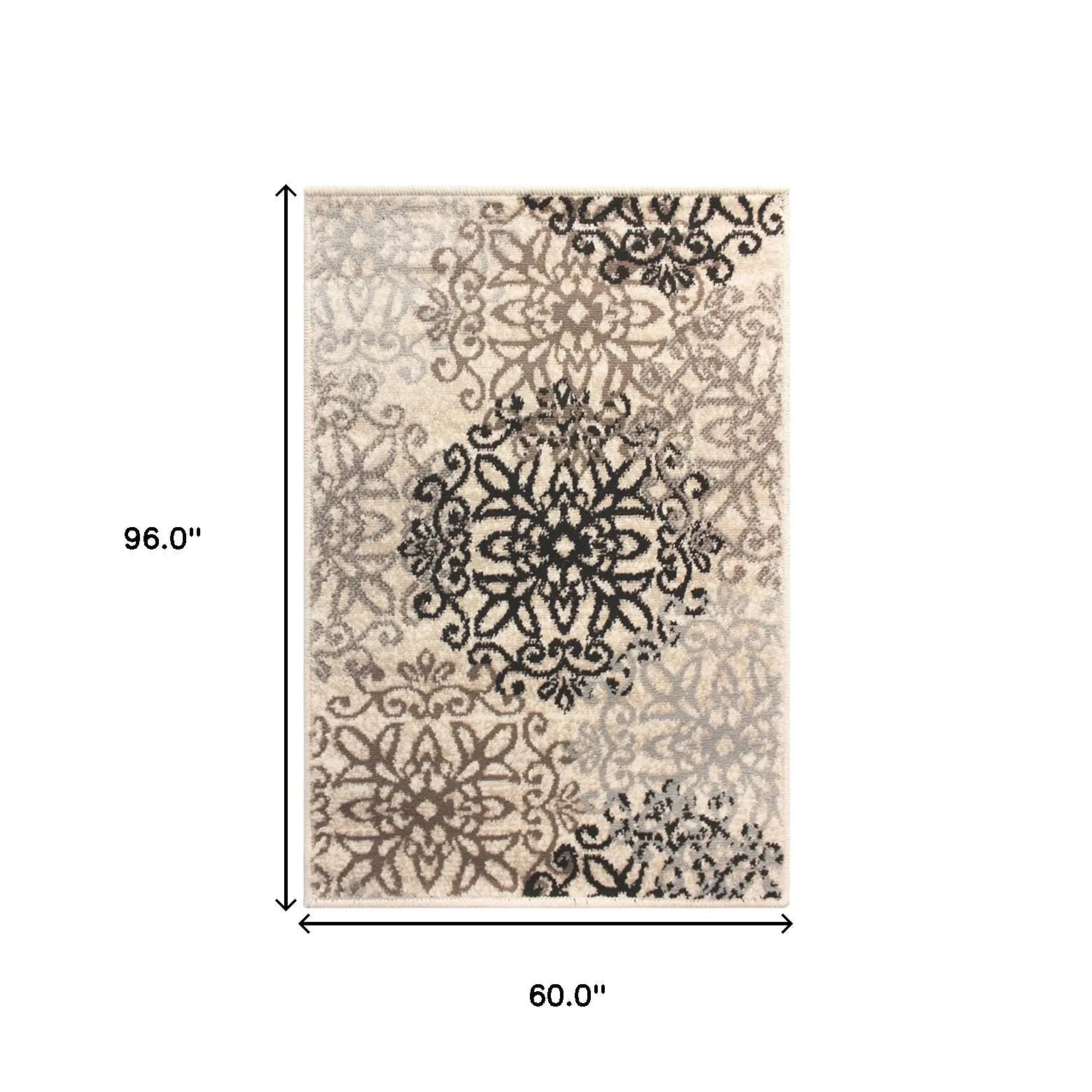 5' X 8' Beige Black And Brown Floral Medallion Area Rug Homeroots Home Decor