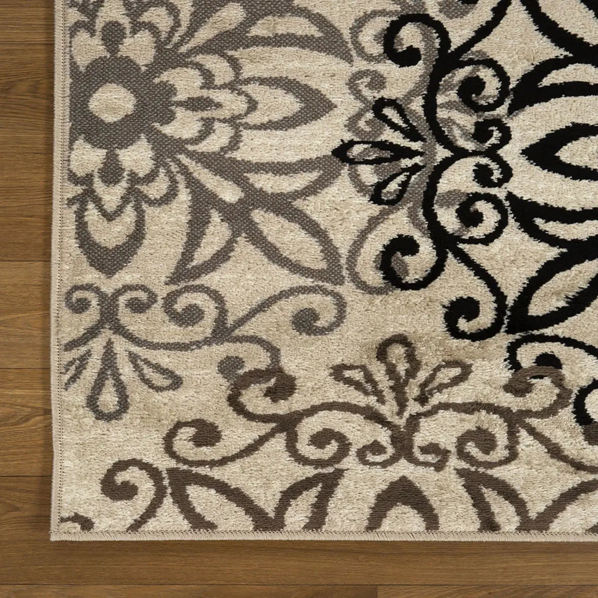 5' X 8' Beige Black And Brown Floral Medallion Area Rug Homeroots Home Decor