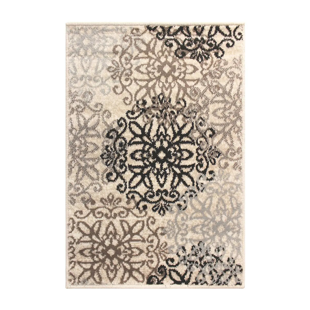 5' X 8' Beige Black And Brown Floral Medallion Area Rug Homeroots Home Decor