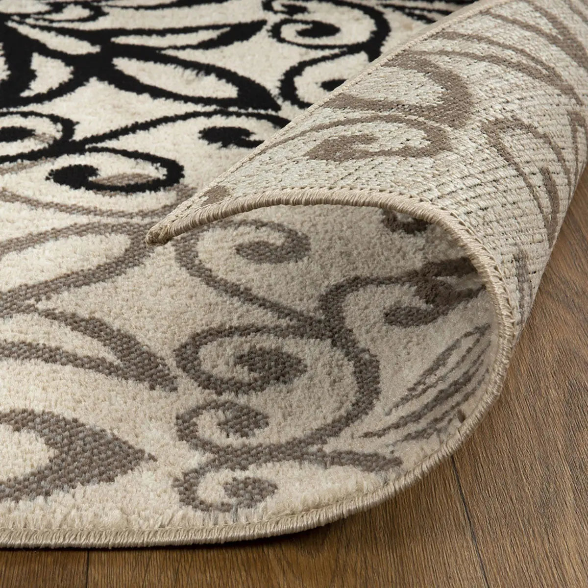 5' X 8' Beige Black And Brown Floral Medallion Area Rug Homeroots Home Decor