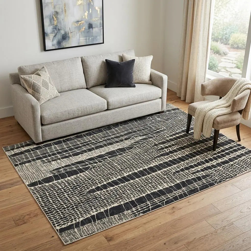 5' X 8' Beige Black Ivory And Gray Abstract Area Rug Homeroots Home Decor