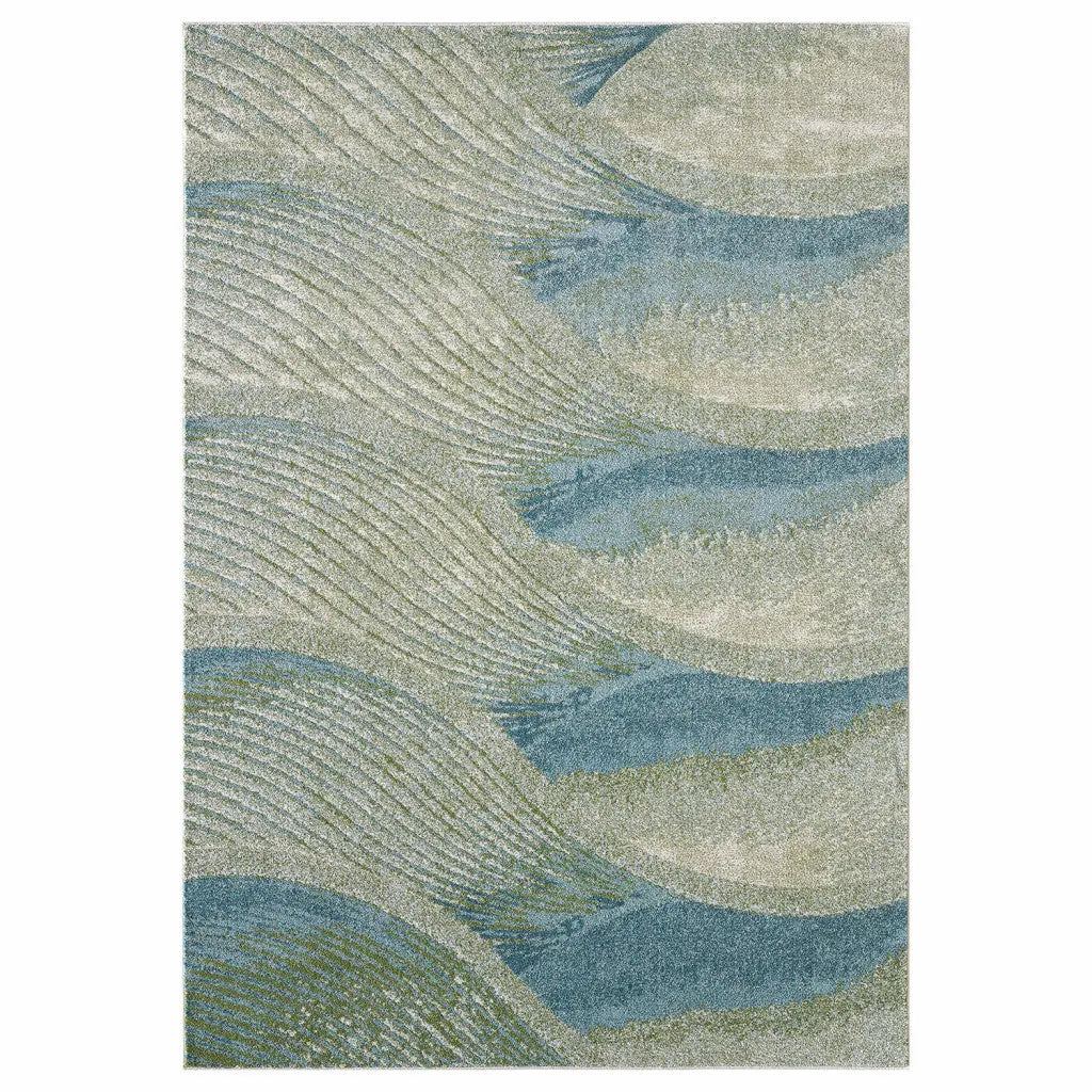 5' X 8' Beige Blue And Sage Abstract Area Rug Homeroots Home Decor