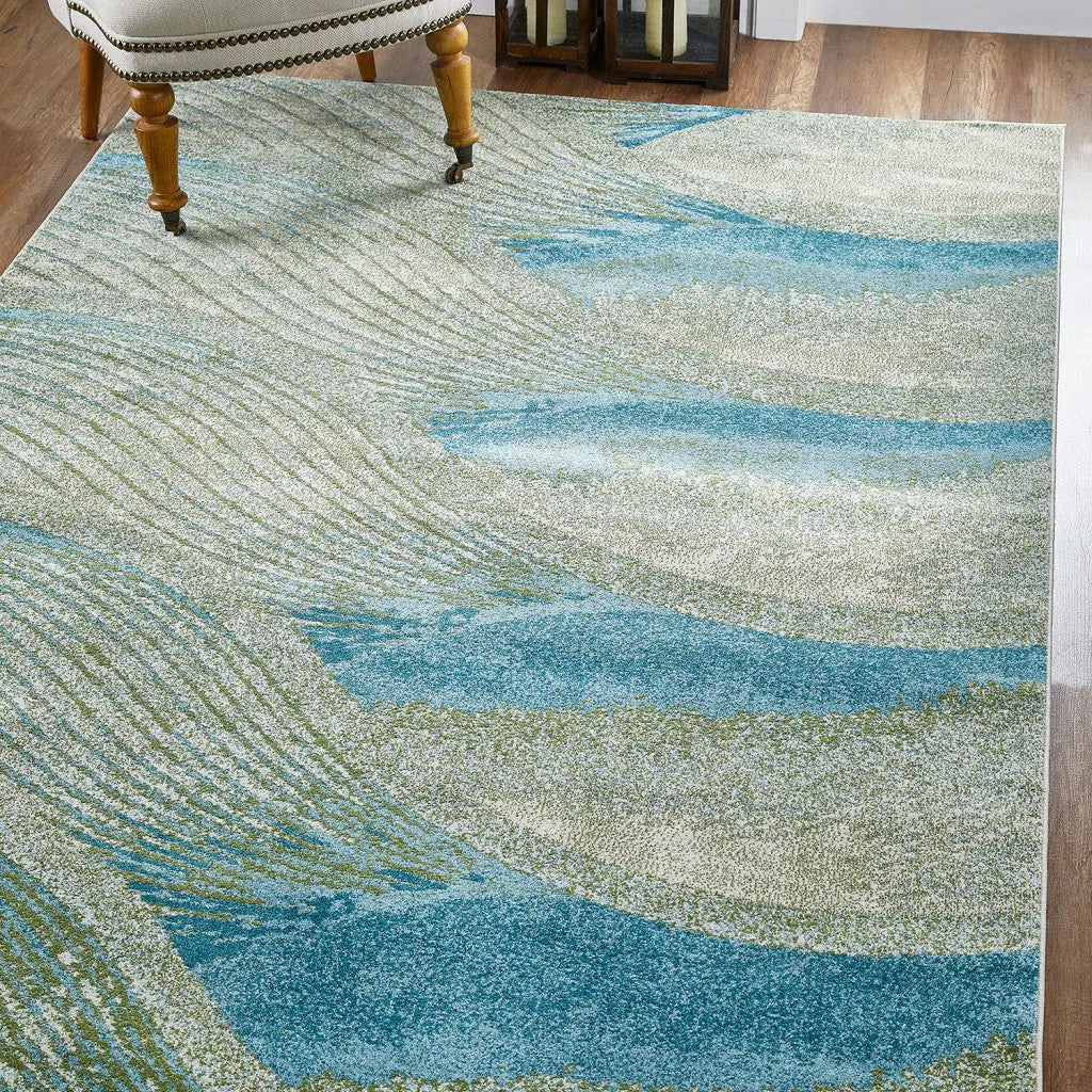 5' X 8' Beige Blue And Sage Abstract Area Rug Homeroots Home Decor