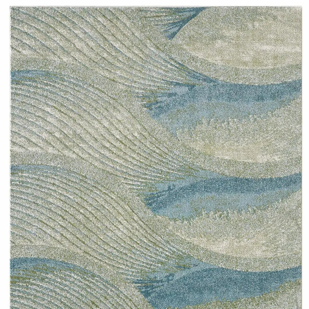 5' X 8' Beige Blue And Sage Abstract Area Rug Homeroots Home Decor