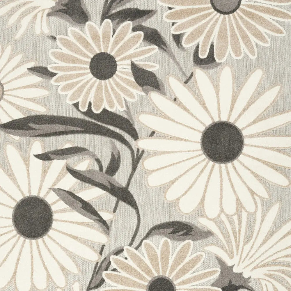 5' X 8' Beige Floral Stain Resistant Non Skid Area Rug Homeroots Outdoor