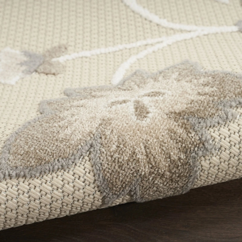 5' X 8' Beige Floral Stain Resistant Non Skid Area Rug Homeroots Outdoor