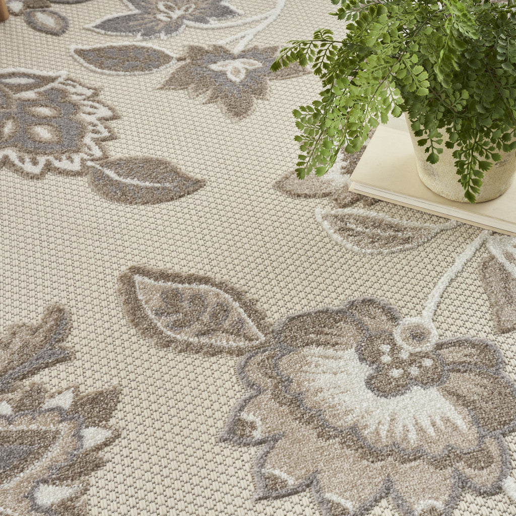 5' X 8' Beige Floral Stain Resistant Non Skid Area Rug Homeroots Outdoor