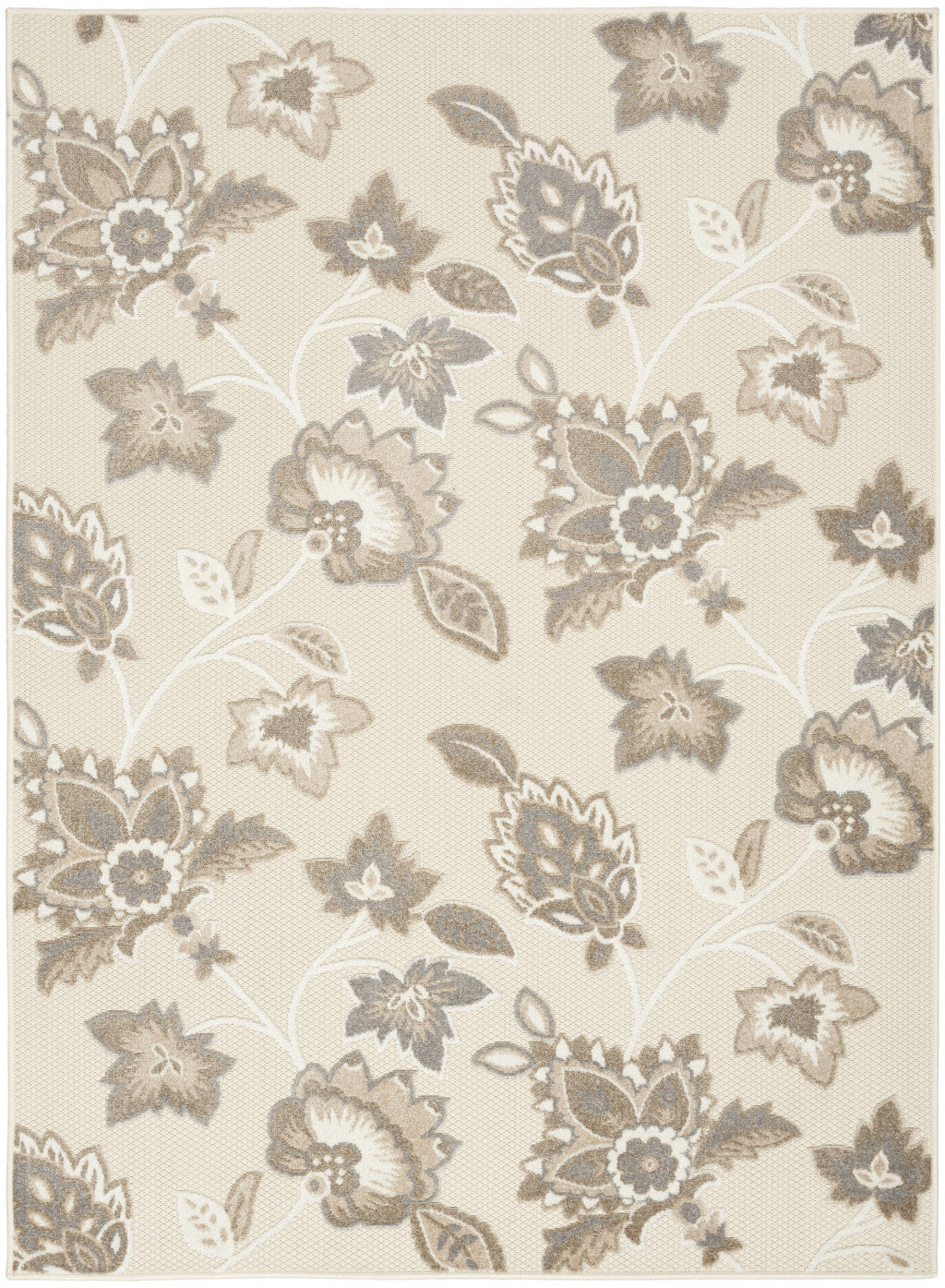 5' X 8' Beige Floral Stain Resistant Non Skid Area Rug Homeroots Outdoor