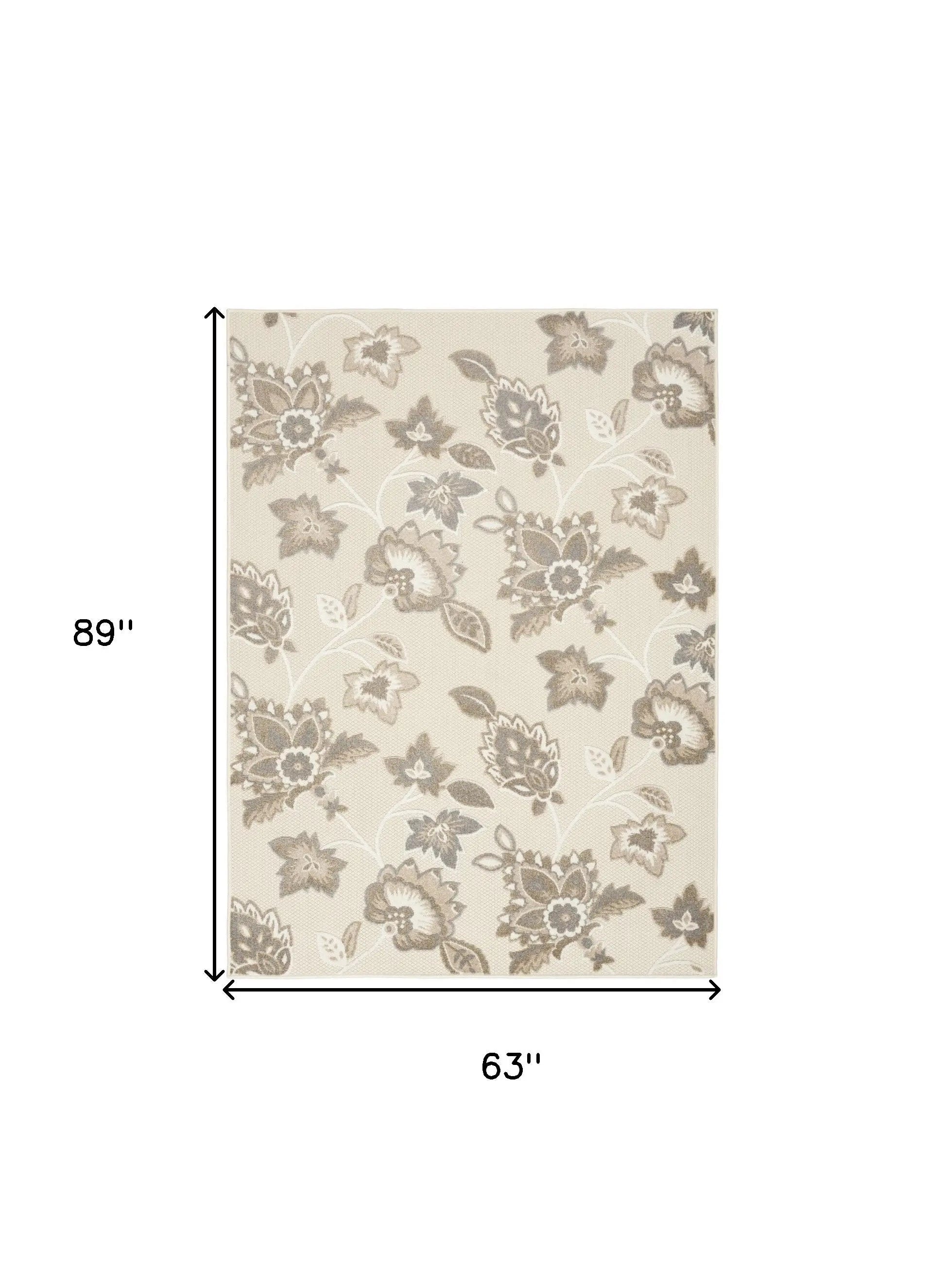 5' X 8' Beige Floral Stain Resistant Non Skid Area Rug Homeroots Outdoor