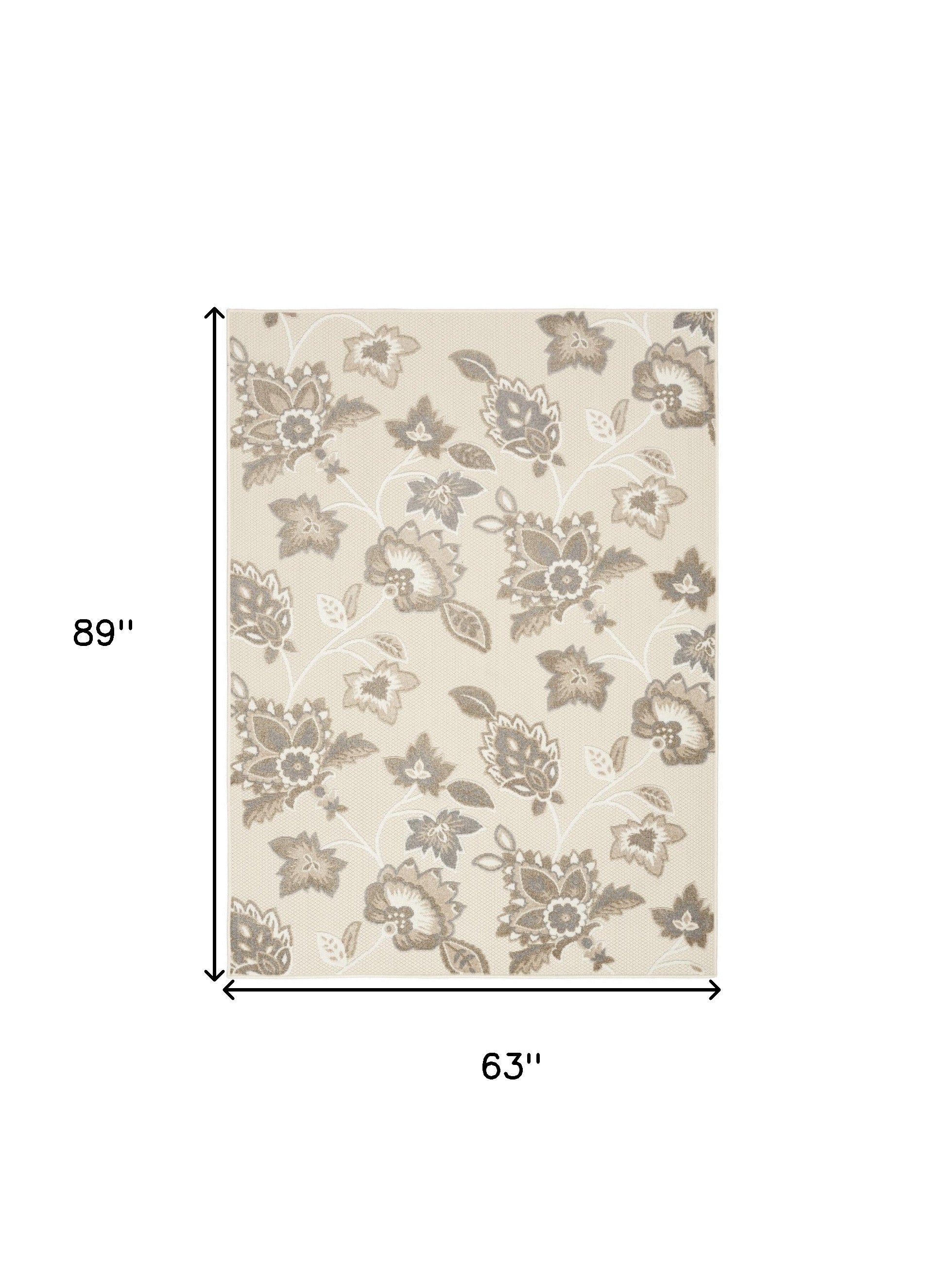 5' X 8' Beige Floral Stain Resistant Non Skid Area Rug Homeroots Outdoor