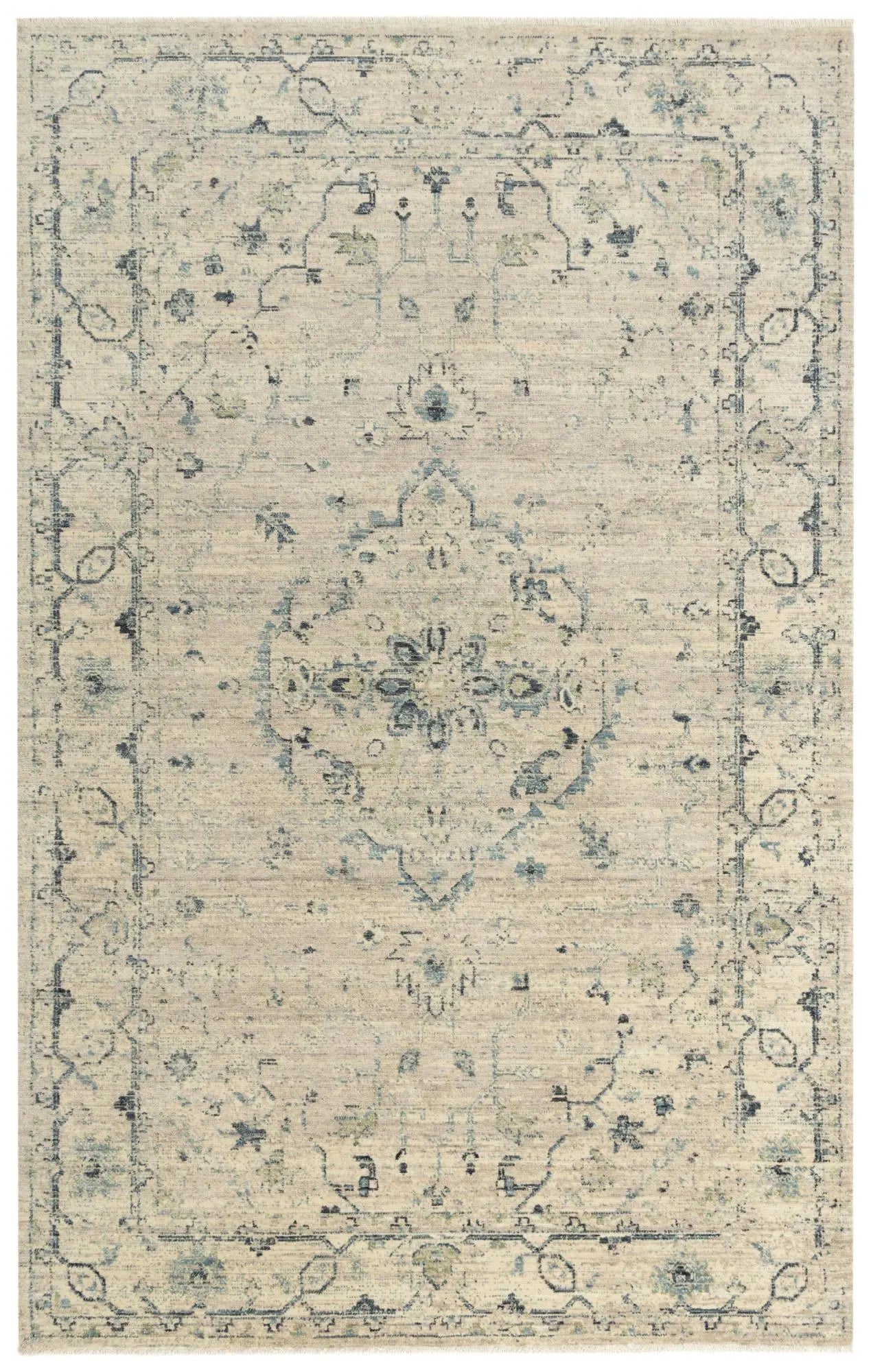 5' X 8' Beige Green Ivory And Blue Wool Medallion Hand Carved Handmade Area Rug Homeroots Home Decor