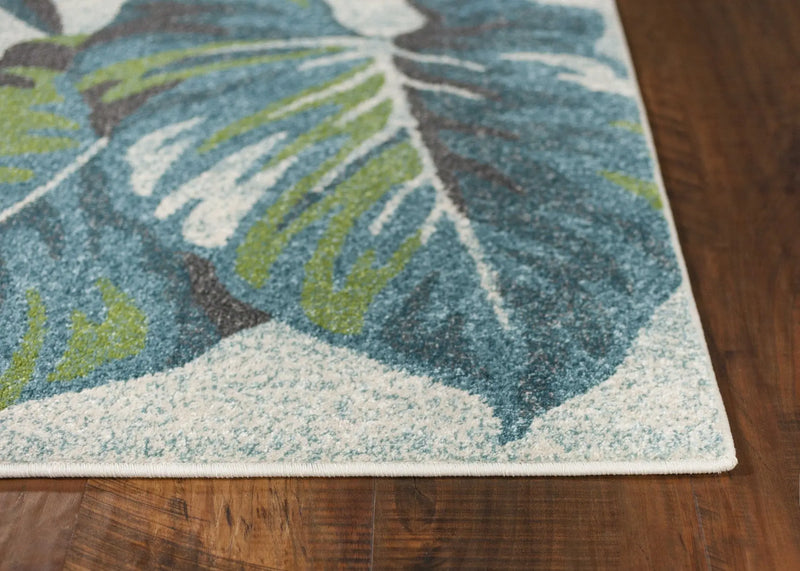 5' X 8' Beige Teal And Green Tropical Botanical Area Rug Homeroots Home Decor