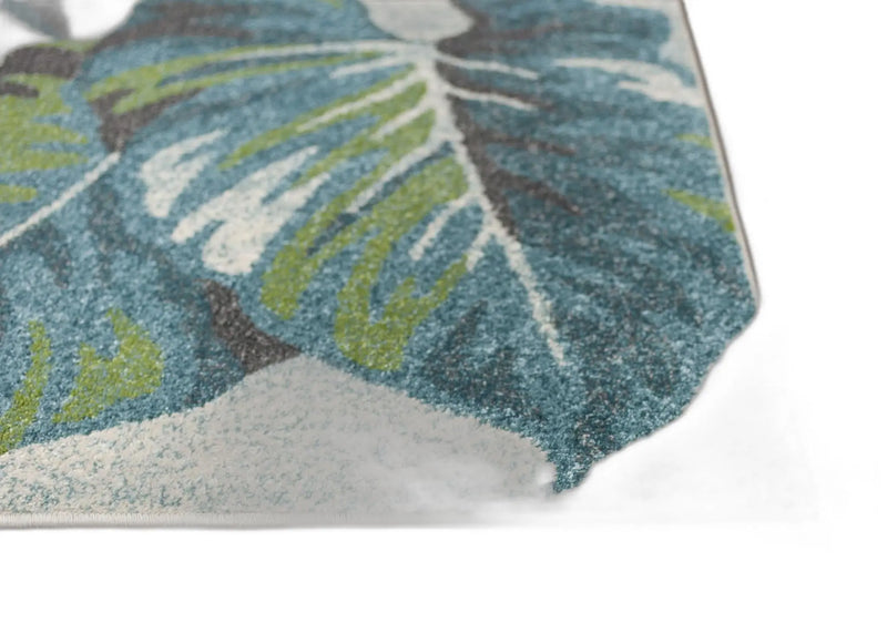 5' X 8' Beige Teal And Green Tropical Botanical Area Rug Homeroots Home Decor