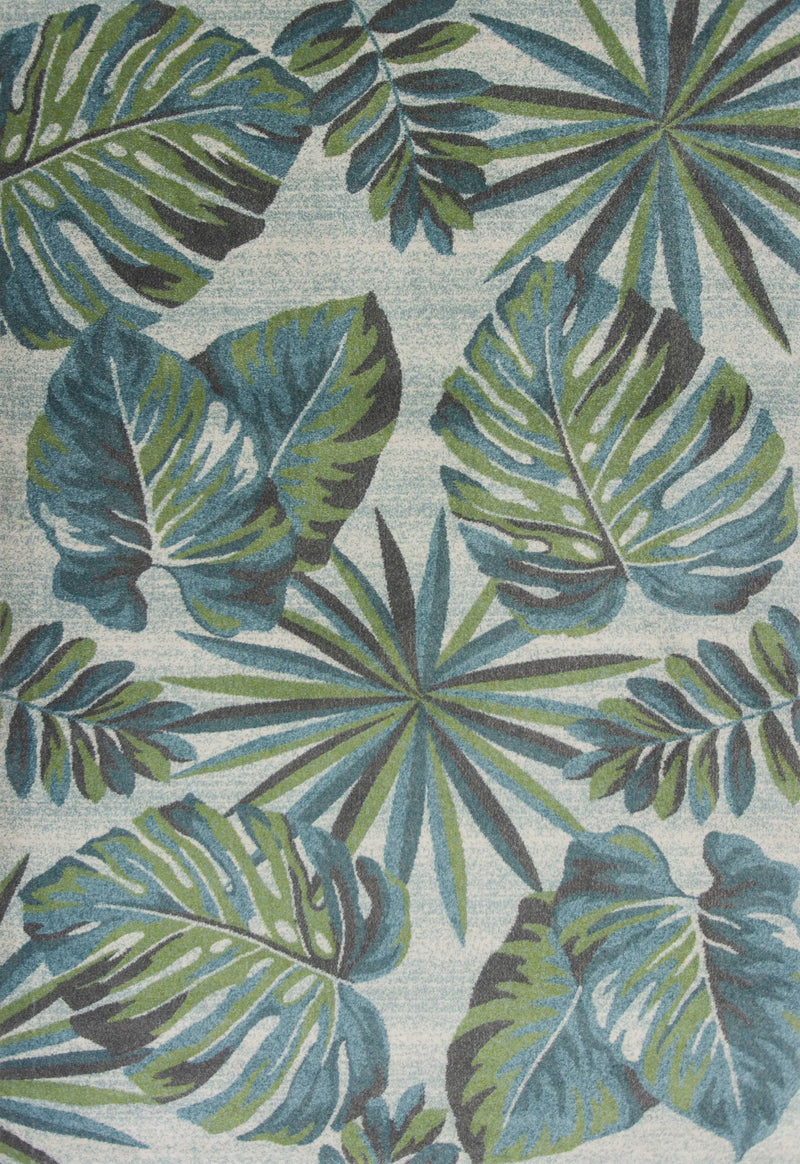 5' X 8' Beige Teal And Green Tropical Botanical Area Rug Homeroots Home Decor