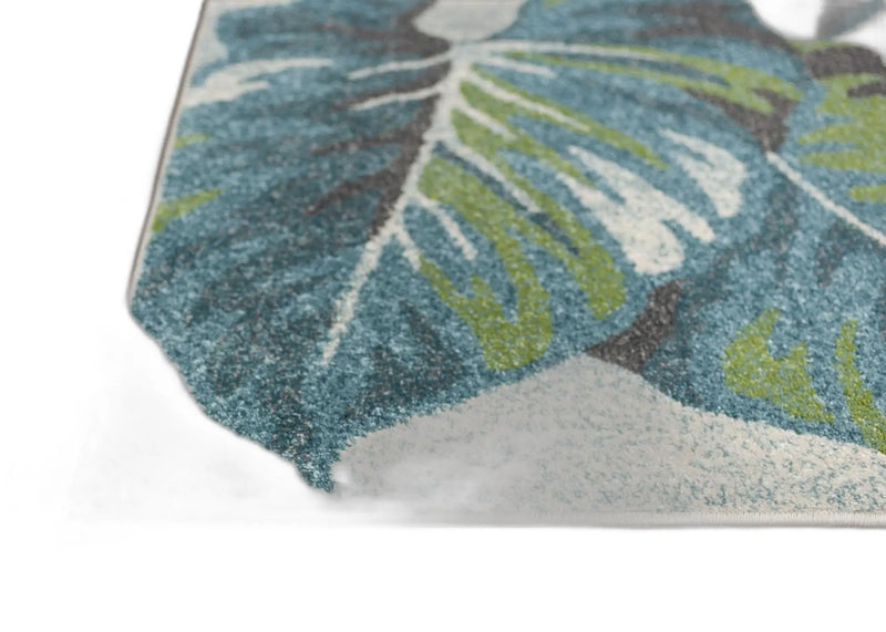 5' X 8' Beige Teal And Green Tropical Botanical Area Rug Homeroots Home Decor