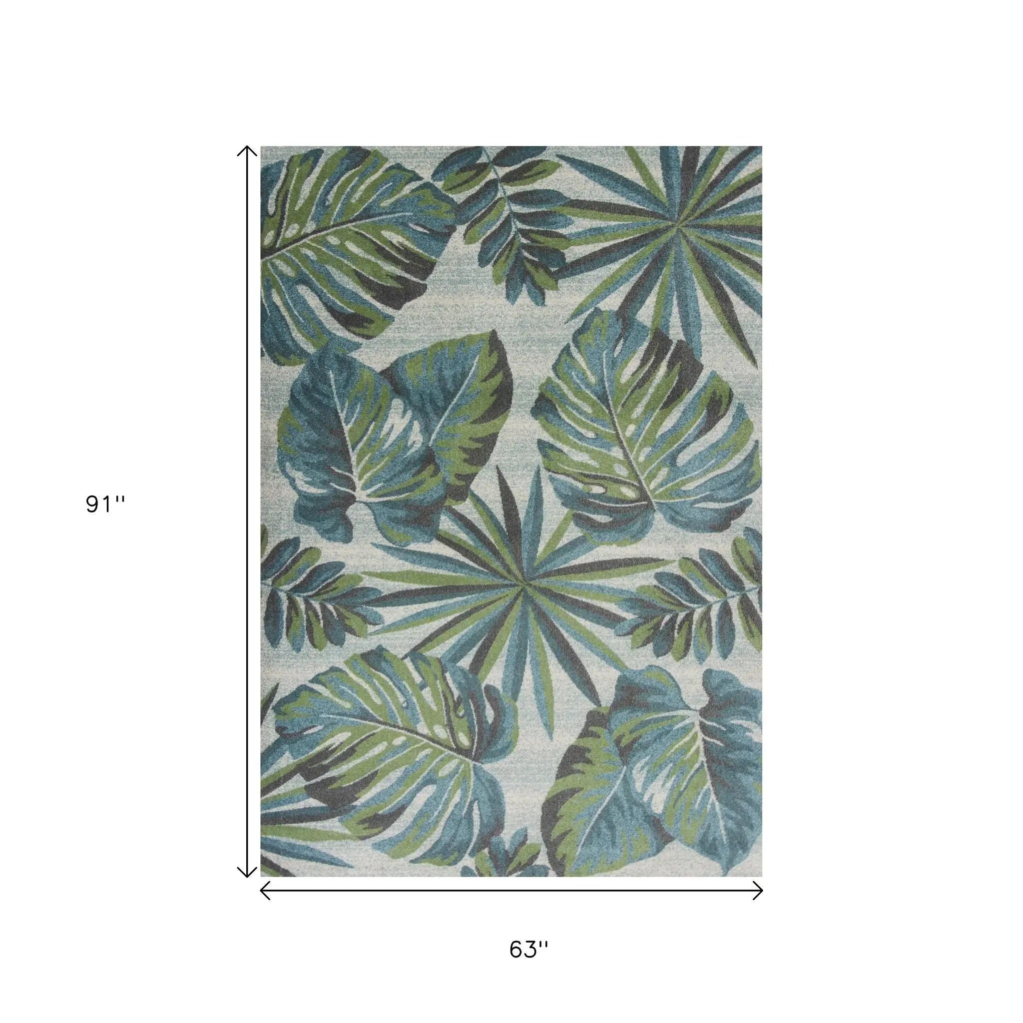 5' X 8' Beige Teal And Green Tropical Botanical Area Rug Homeroots Home Decor