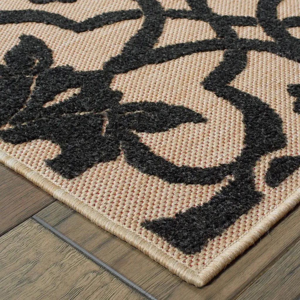 5' X 8' Beige and Black Medallion Stain Resistant Indoor Outdoor Area Rug Homeroots Outdoor