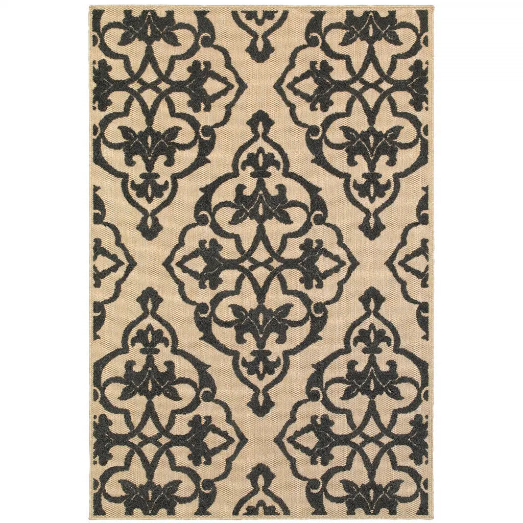5' X 8' Beige and Black Medallion Stain Resistant Indoor Outdoor Area Rug Homeroots Outdoor