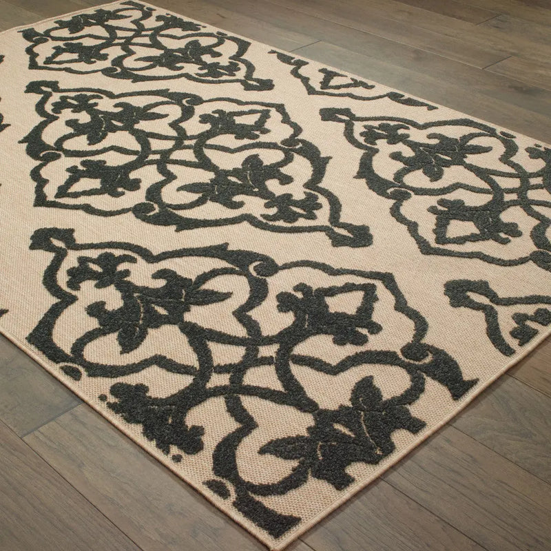 5' X 8' Beige and Black Medallion Stain Resistant Indoor Outdoor Area Rug Homeroots Outdoor